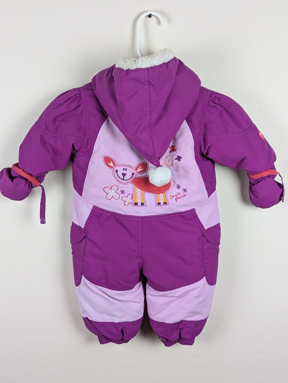 Gagou Tagou Purple One Piece Snowsuit Infants Size 9M Reindeer Graphic